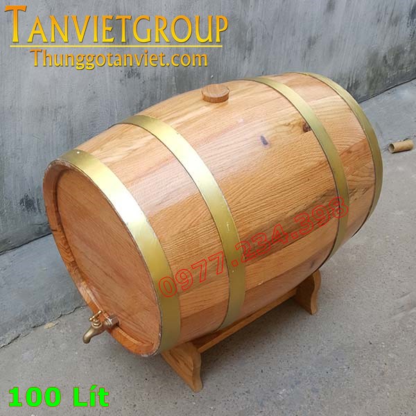 THÙNG GỖ SỒI NGÂM RƯỢU DUNG TÍCH 100 LÍT ĐAI MẠ ĐỒNG